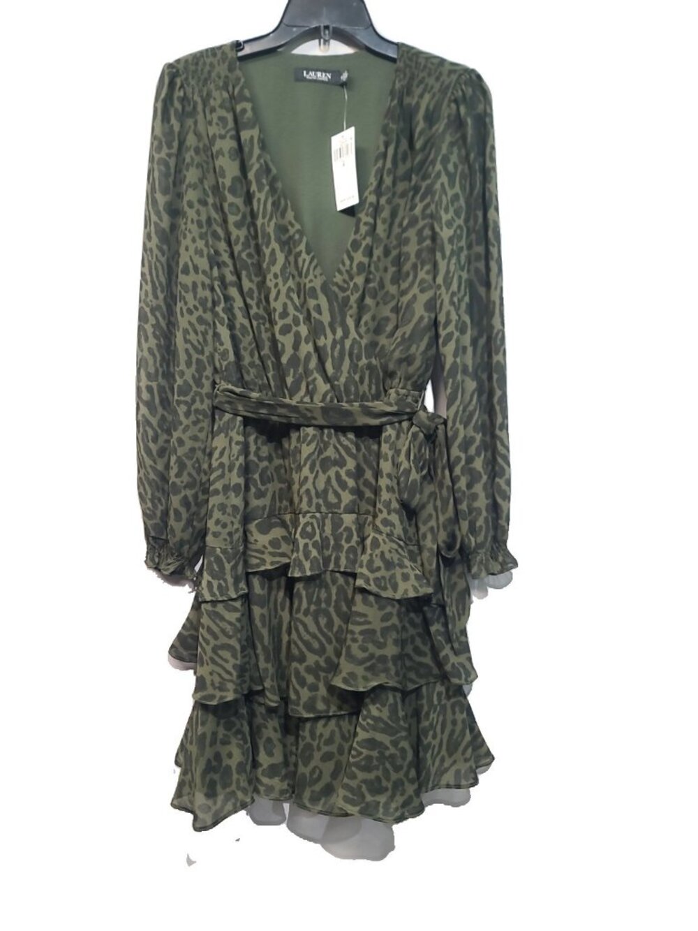 Lauren Ralph Lauren Ocelot-Print Belted Georgette Dress Size 8 NWT